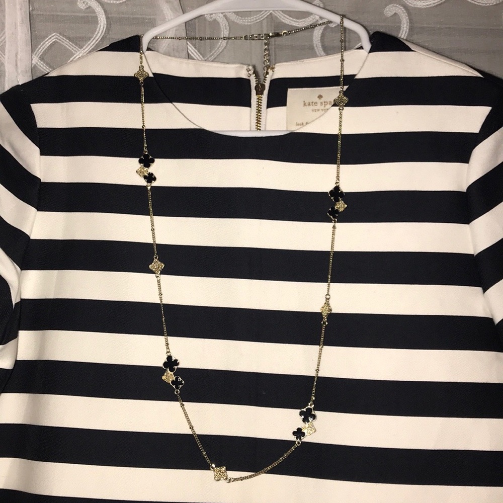 Gold & Black Trefoil Clover Pendant Long Necklace